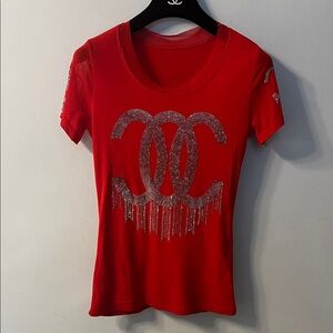 Chic Red Tee with Silver Embellishments
